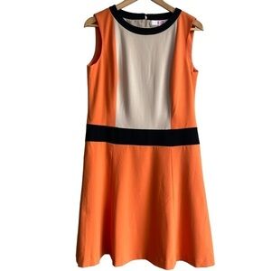 Nine & Co. 60s Style Dress Women’s 6 Orange Beige Sleeveless Shift Drop Waist